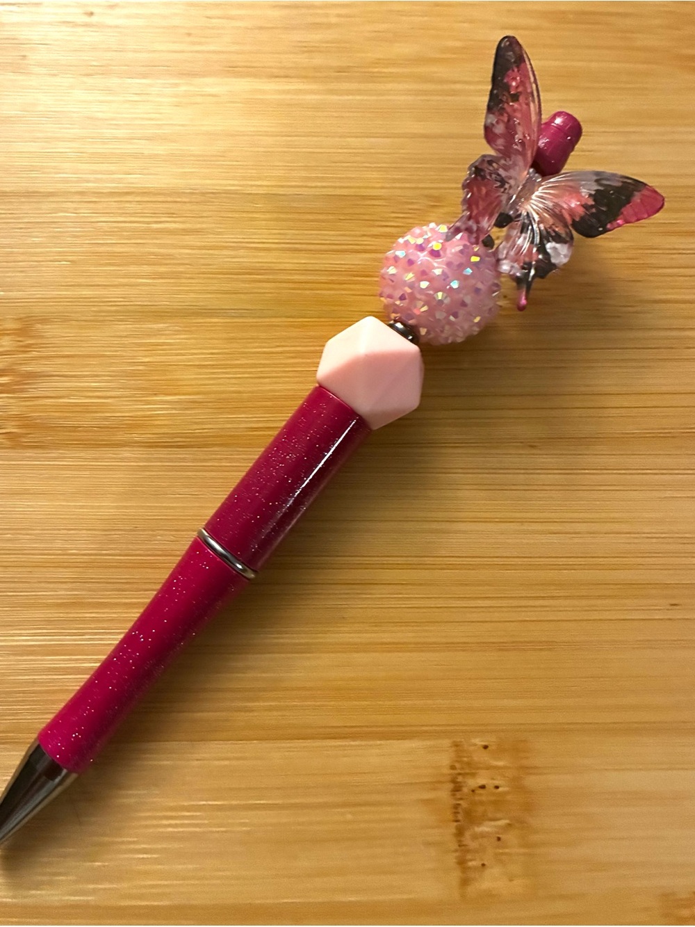 Pink Butterfly Beaded Pen